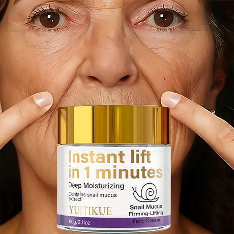 YUITIKUE Instant Lift Face Cream 60g - 1 Min Snail Mucin Firming, Moisturizes, Tightens & Evens Tone, Light Non-Greasy Formula