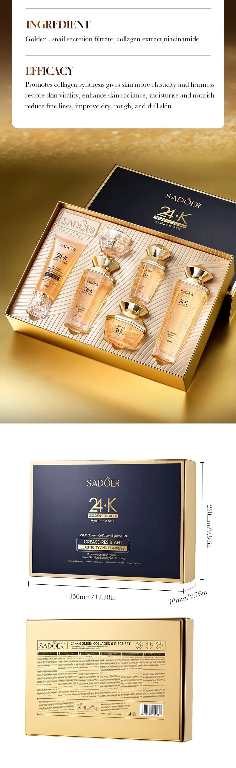 24K Gold Collagen Protein Skincare Set - Firming, Lifting Hydrating Face Kit for All Skin Types Skin Care