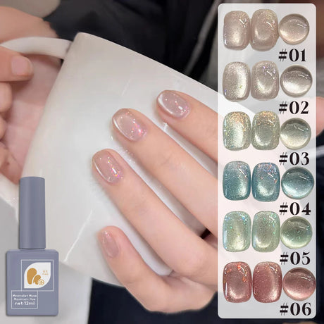 1-6PCS 12ML Human Fantasy Cat Eye Gel Nail Polish Ice Clear High-end Glass Bead Semi-permanent Gel Nail Polish Nail Art Supplies