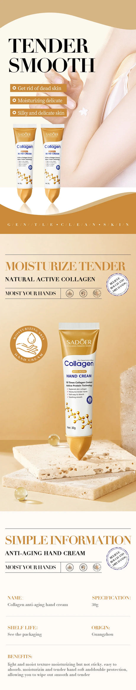 SADOER Collagen Hand Cream Hands Skin Friming skincare Moisturizing Brightening Hydrating Hands Creams Hand Skin Care Products