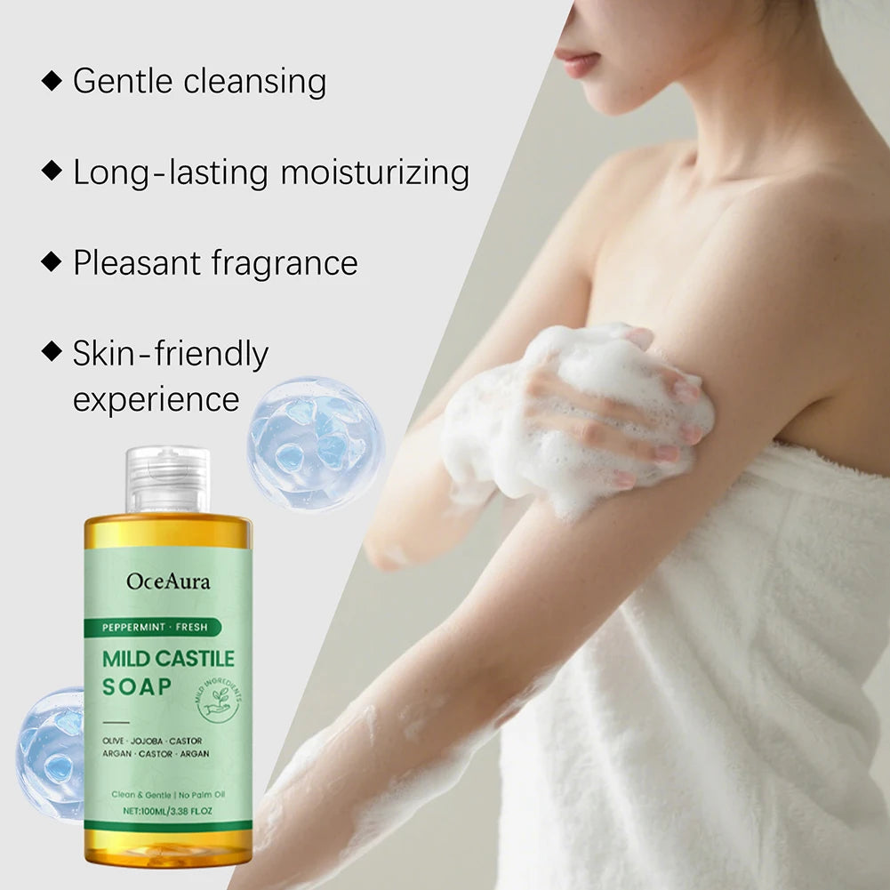 100ml Castiles Soaps Unscented,Refreshing Moisturizing Body Wash For Dry Skin,Sulfate Free Moisturizing Daily Body Cleanser
