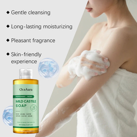 100ml Castiles Soaps Unscented,Refreshing Moisturizing Body Wash For Dry Skin,Sulfate Free Moisturizing Daily Body Cleanser
