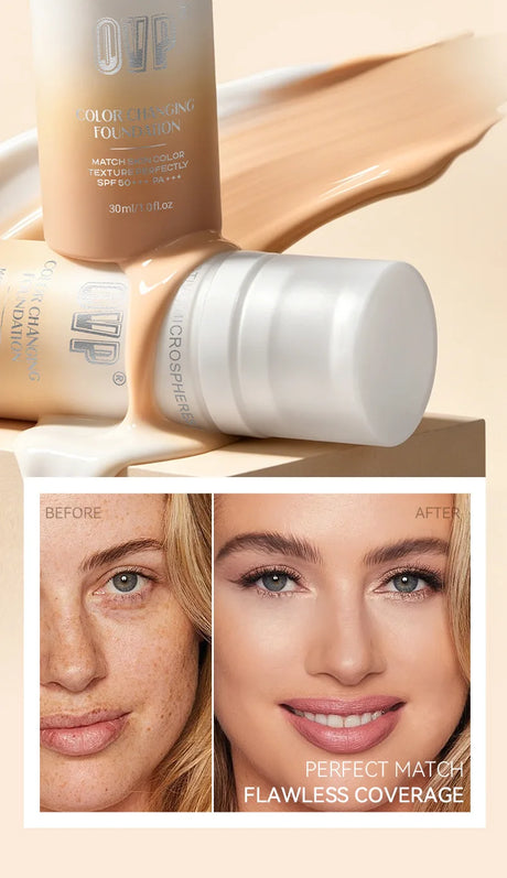 Color-Changing Sunscreen Foundation,Skin Tone Matching,All-Day Long-Lasting Wear,Perfect Base for Flawless Makeup