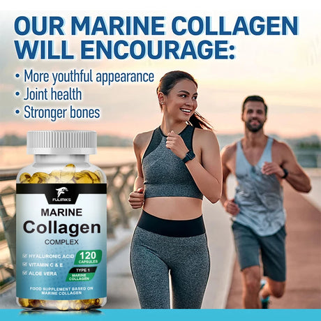 Marine Collagen Complex Capsules, Hydrolyzed Peptides for Skin Elasticity, Hair, Nails, Joint & & Bones Health, Glowing Beauty