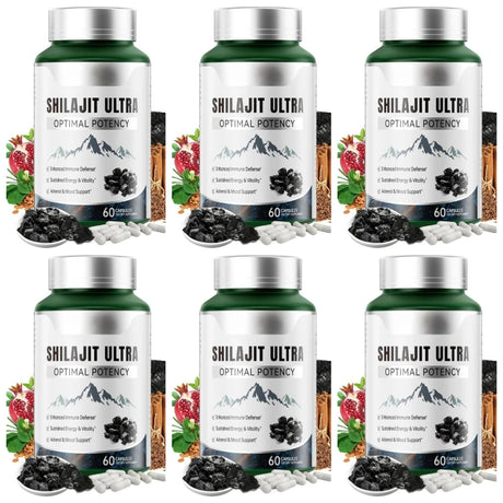 Shilajit Ultra with L-Arginine for Natural Energy and Vitality 60 Capsules Non-GMO  Endurance Stamina Antioxidant Supplement