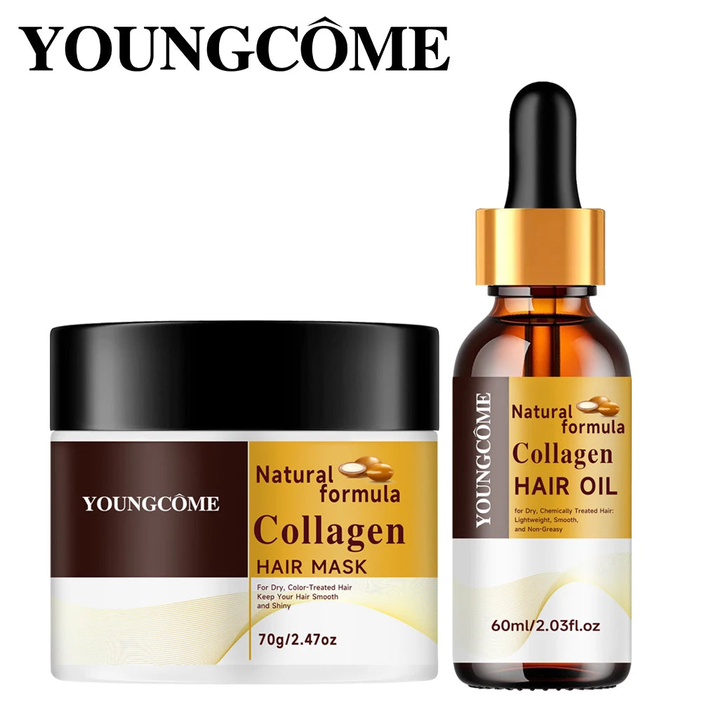 Collagen Hair Treatment Deep Repair Conditioning Argan Oil Hair Mask Essence for Dry Damaged Hair All Hair Type Hair Care Kit