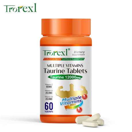 Organic Taurine Pills - 60 Tablets 100% Pure Non-GMo Supports Reproductive Health Natural Energizer
