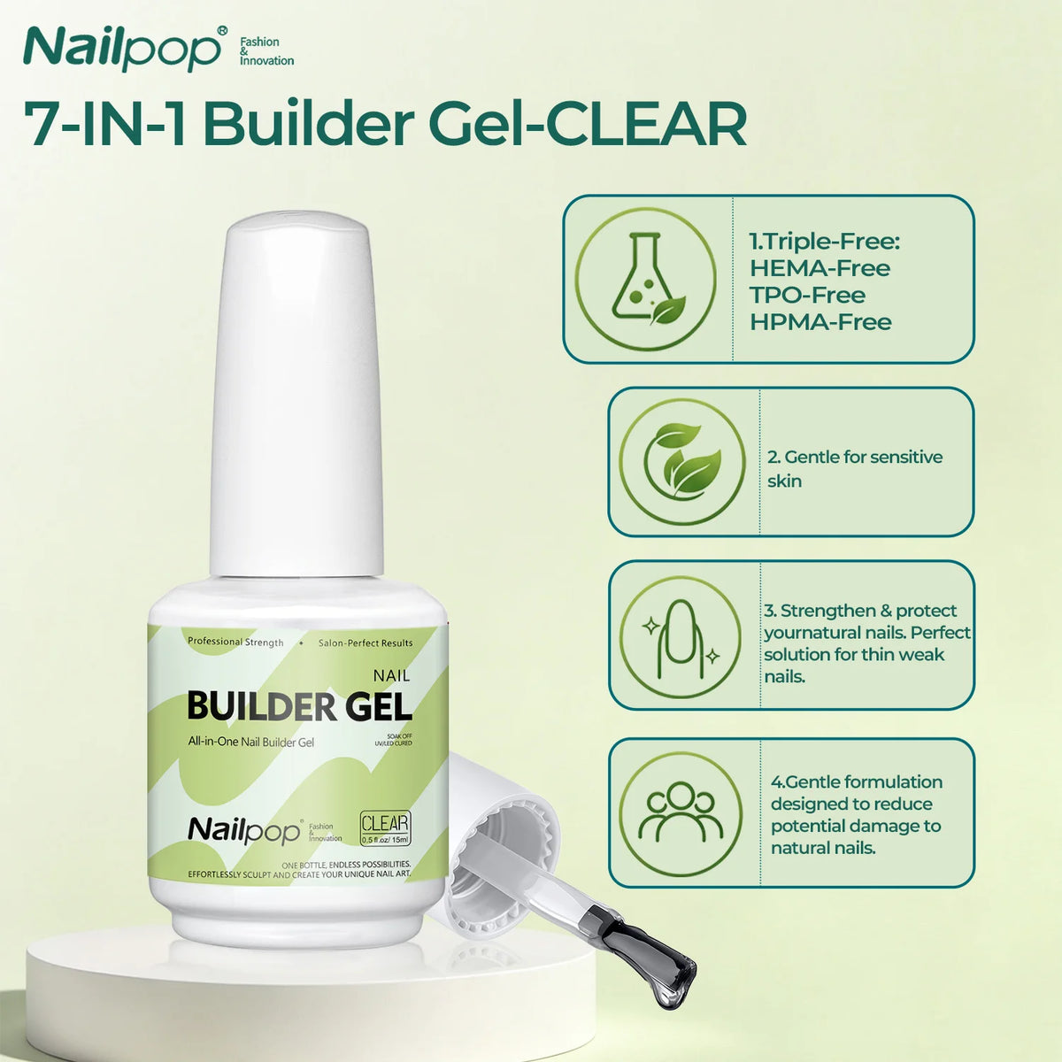 Nailpop 15ml Builder Gel Nail Polish for Nail Apex & Extension Strengthener Upgraded Soak Off UV Gel Rhinestone Glue 4 Colors