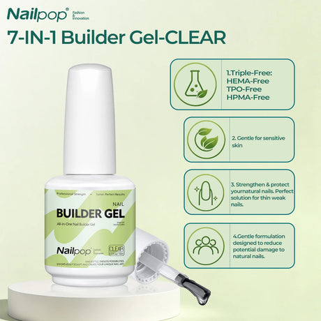 Nailpop 15ml Builder Gel Nail Polish for Nail Apex & Extension Strengthener Upgraded Soak Off UV Gel Rhinestone Glue 4 Colors