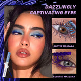 QIBEST Double Headed Diamond Glitter Mascara Long Lasting Colored Mascara Eyelashes Pink Blue Red Voluminous Waterproof Mascara