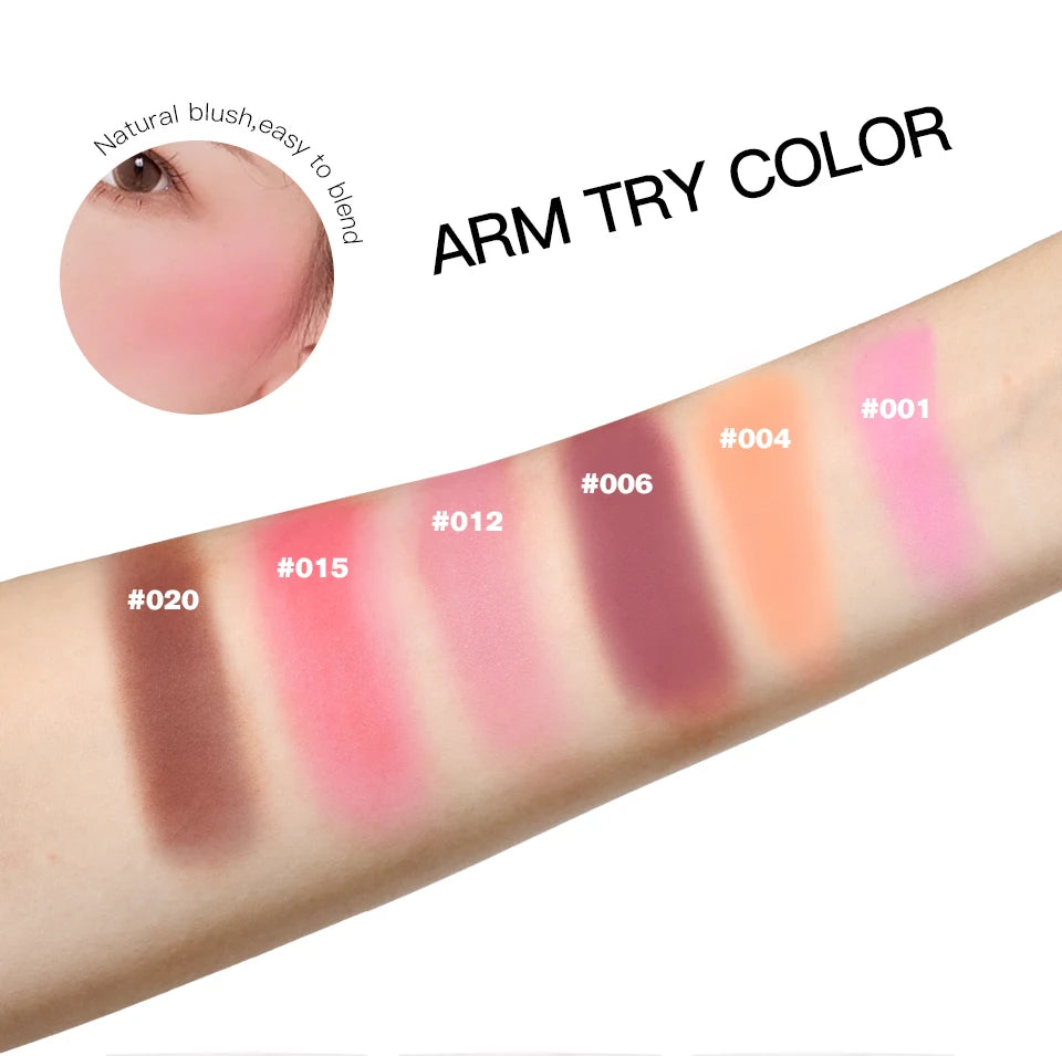 Matte Embossed Blush Palette High Pigmented Pink Coral Cheek Blush Powder With Professional Makeup Brush