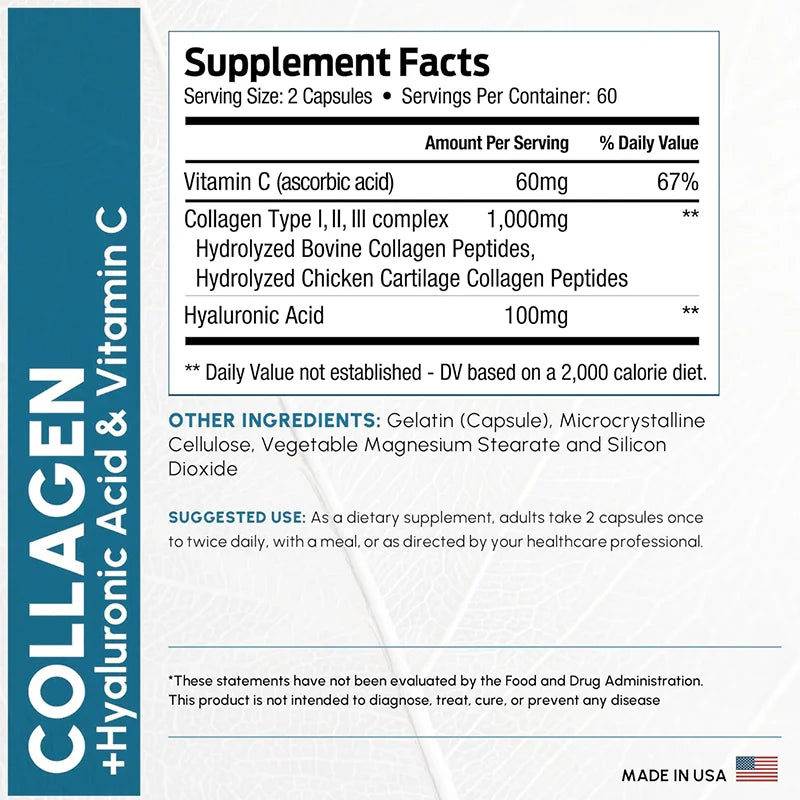 Multi Collagen Peptides Capsules  for Women Men Skin, Wrinkles, Antioxidant, Joint Supplement