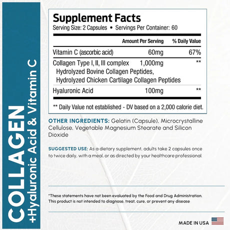 Multi Collagen Peptides Capsules  for Women Men Skin, Wrinkles, Antioxidant, Joint Supplement