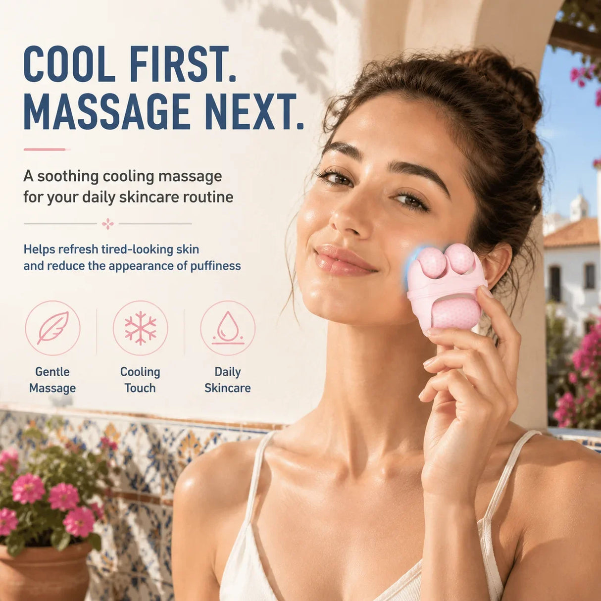 3 Roller Ice Face Roller Cooling Facial Massager with Cat Ear Storage Case Reduce Puffiness Jawline Neck Eye Skincare Massage To
