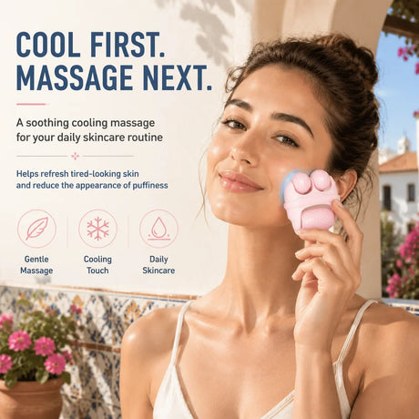 3 Roller Ice Face Roller Cooling Facial Massager with Cat Ear Storage Case Reduce Puffiness Jawline Neck Eye Skincare Massage To