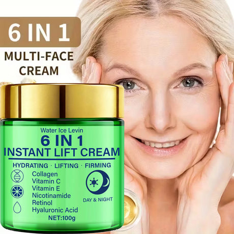 6 in 1 Instant Lift Cream Collagen Vitamin C Retinol Blend. Hydrates Lifts Firms Skin. Day Night Use. Visible Tightening. 100g.