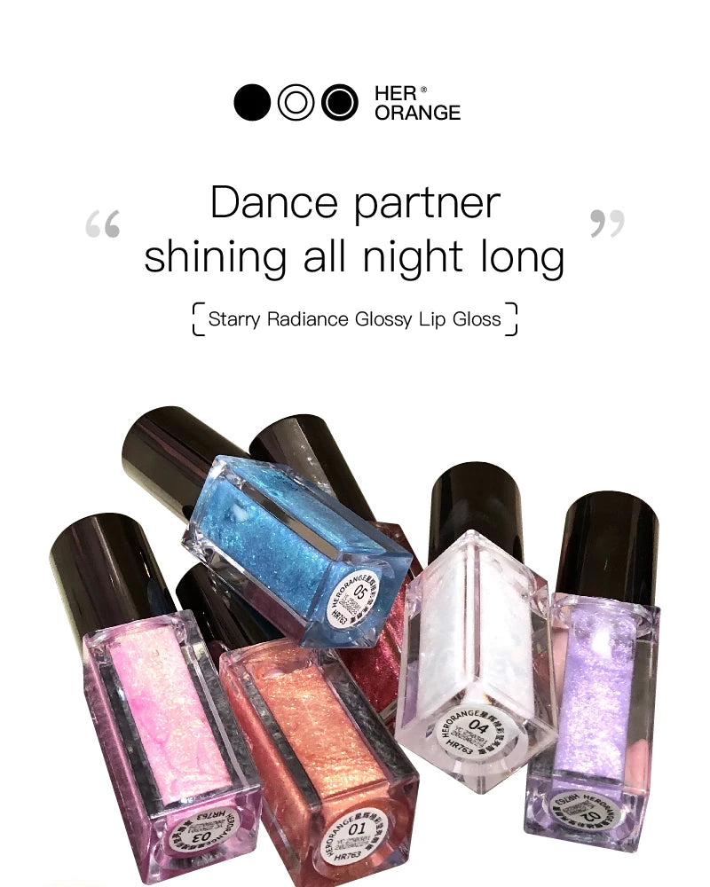 HERORANGE Glittering Mirror Lip Glaze, Watery Shimmering Light Lip Gloss Makeup 6 Colors, Hydrating Moisturizing, Long Lasting