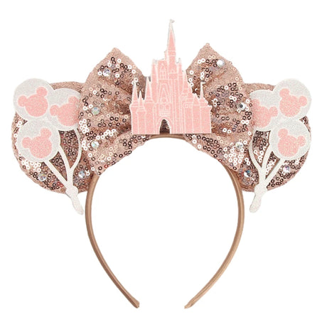 2026 Disney Trip Mickey Ears Headband For Girls Sequin Castle Bow Hairband Cartoon Character Cosplay Hair Accessories Kids Party