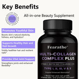Multi Collagen Capsules, Type I/II/III/V/X Collagen, Biotin & Hyaluronic Acid, Support Skin Hair Nail Joint & Overall Wellness