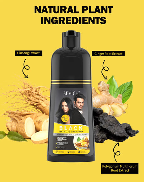 3 In 1 Herbal Healthy Hair Dyeing 500ml Black Hair Dye Shampoo For Men Women Plant Instant Color Shampoo Ginger Black Hair Dye