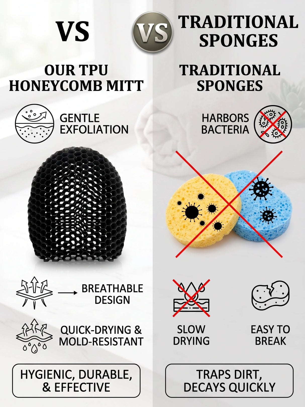 Exfoliating Bath Glove Honeycomb Body Scrubber Deep Cleansing Shower Mitt Soft Massage Sponge for Dead Skin Removal