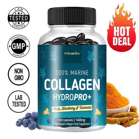 Bcuelov Marine Collagen Capsules - Helps with joint, hair, skin, nail support and overall health, firming skin