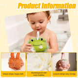 Kids Loofah, Cute Cartoon Animal Kids Bath Sponge with Hanging Rope, Soft Double Mesh for Rich Lather