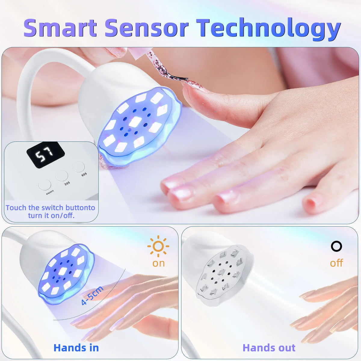 Portable USB UV LED Nail Lamp for Gel Nail Polish - Fast Drying Nail Dryer, Japanese Lotus Style, Hands Safe