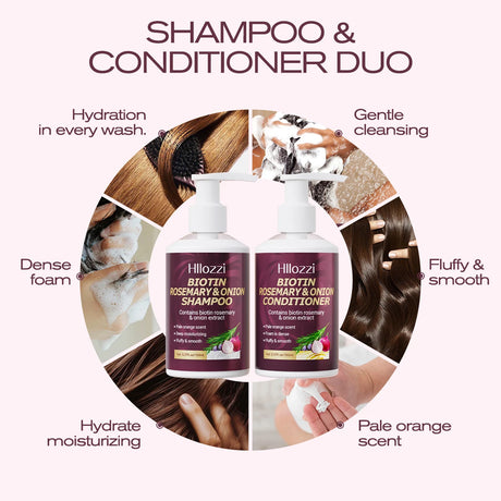 Biotin Rosemary & Onion Hair Care Set – Shampoo + Conditioner, Strengthen & Nourish, 2pcs/Set