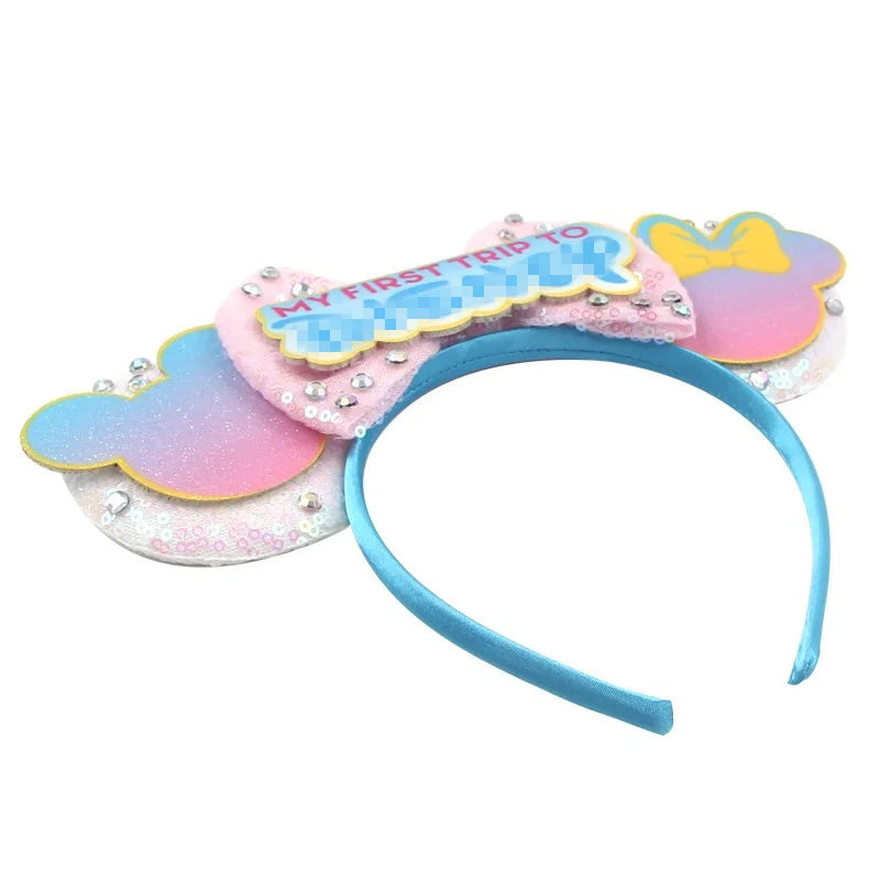 2026 Disney Trip Mickey Ears Headband For Girls Sequin Castle Bow Hairband Cartoon Character Cosplay Hair Accessories Kids Party