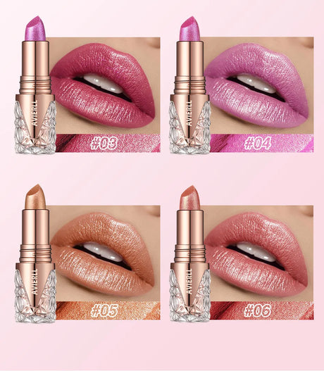 6 Colors 3 in 1 Pearlescent Sparkling Lipstick Matte Glitter Waterproof Long Lasting Pearl Shine Lip Gloss Shimmer Sexy Makeup
