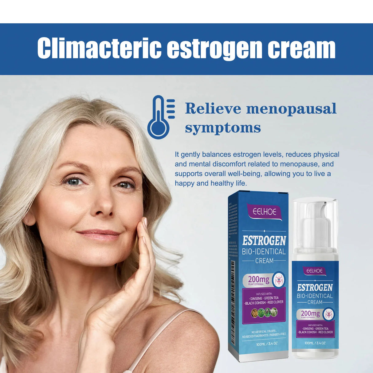 Estrogen Relief Cream for Women Reduce Fatigue Relieve Anxiety Stress Emotional Flashes Menopausal Progesterone Body Health Care