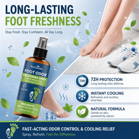 Instant Freshness Spray,FOOT ODOR CONTROL SPRAY, a Natural Plant-Based Formula, Quickly Deodorizes Lasts Long, Refreshing The Feet, Absorb a Large Amount of Sweat, Shoe And Foot Odor, Shoe Odor Remover, Feet Care Products, Sh