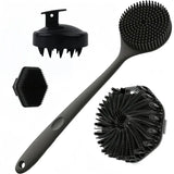 4PCS Long Handle Silicone Bath Brush Set for Body Back Face Gentle Exfoliating Massage Deep Cleaning with Non Slip Grip