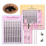 DIY eyelash extension set natural eyelash group set D curl single false eyelash group with bond and seal ,remover,tweezer