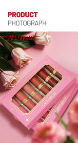 6pcs Diamond Pink Lipstick Set Chocolate Brown Metallic Glitter Long Lasting Shimmer Pearl Sparkling Lip Gloss Makeup