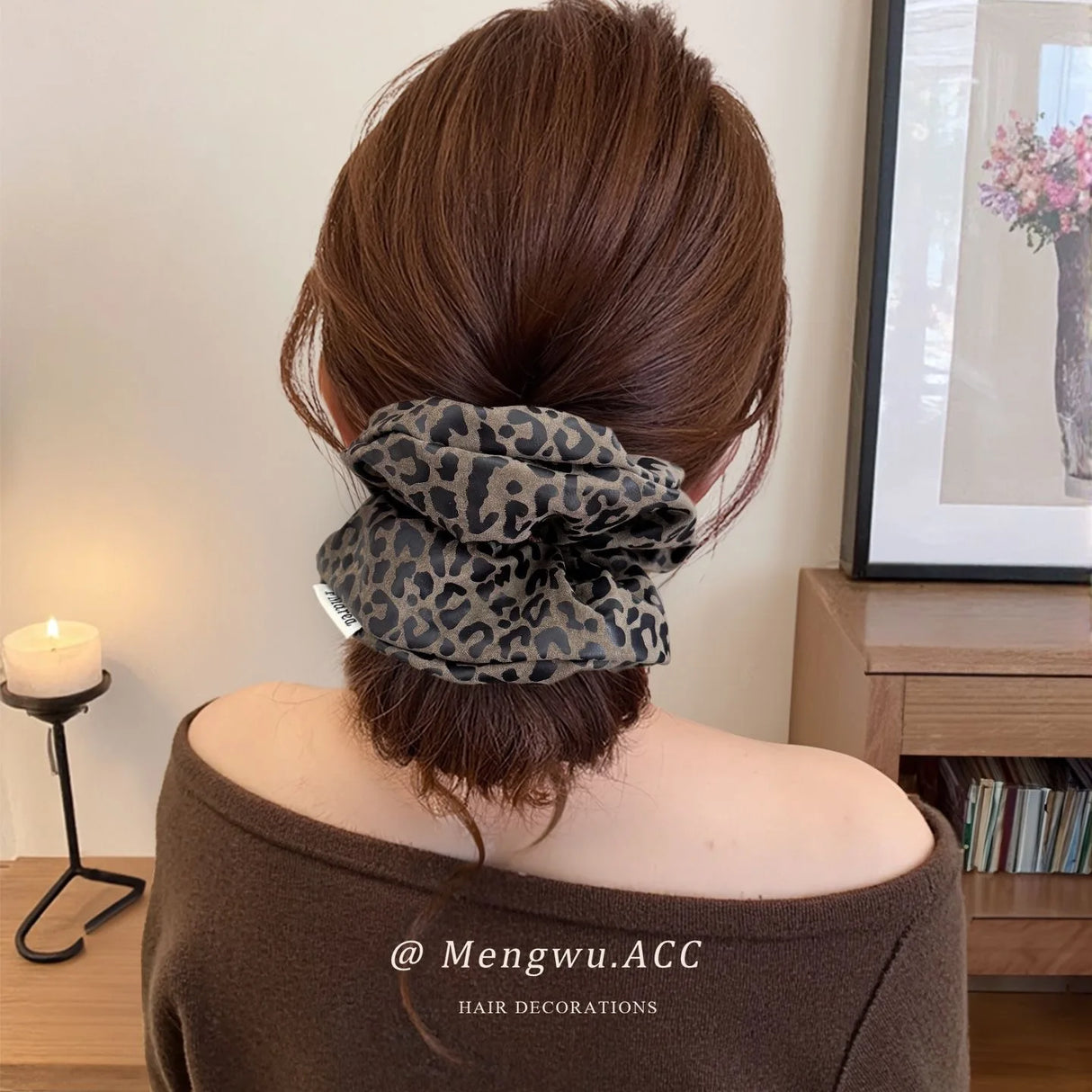 korea fashion Leopard print oversized scrunchie for women elastic big hair tie girls black hair rubber bands Retro hair rope