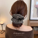 korea fashion Leopard print oversized scrunchie for women elastic big hair tie girls black hair rubber bands Retro hair rope