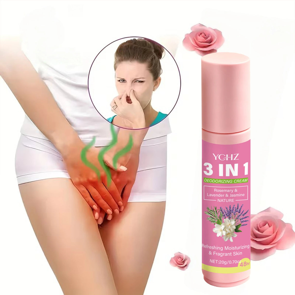 20g of 3-in-1 Intimate Care Solution, Lasts for 72 Hours, Eliminates Odor and Stickiness, Suitable for Underarms, Hands, Feet, and Private Body Areas, Unisex