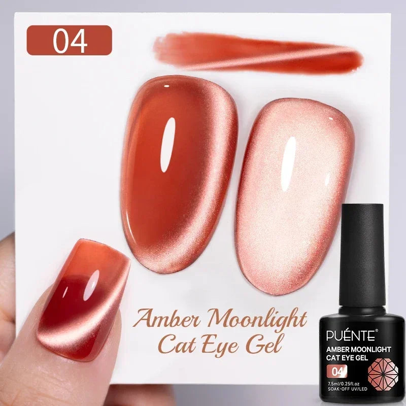 PUENTE 7.5ML Nude Shade Moonlight Cat Magnetic Gel Nail Polish Ultra-Bright Cat Eye Soak Off UV Semi-Permanent Varnish Manicure