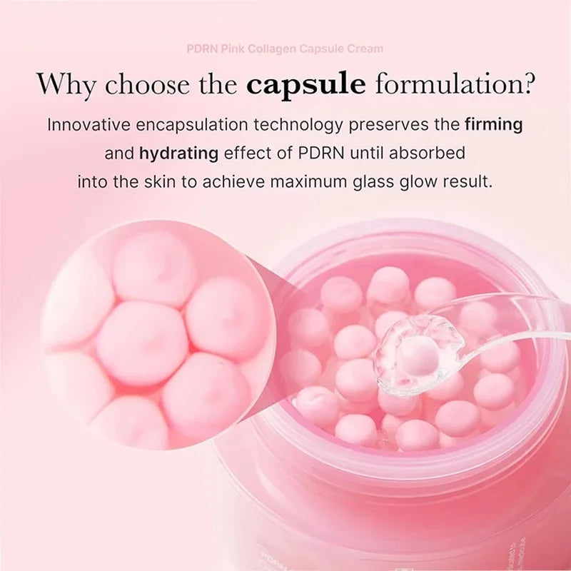 Niacinamide Collagen PDRN Face Cream - Korean Pink Capsule Moisturizer, Non Greasy & Brightening for Uneven Skin Tone