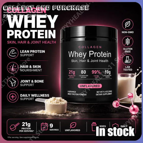 Whey Protein Powder Unflavored Muscle Recovery Joint Health Skin Hydration Grass-Fed Collagen Daily Nutrition Support