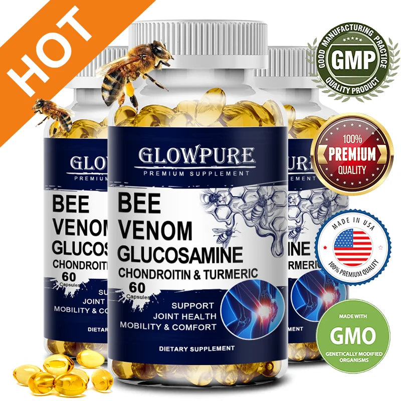 Bee Venom Extract Glucosamine & Turmeric Capsules for Joint & Muscle Health, Enhanced Mobility, Flexibility, Comfort Supplement
