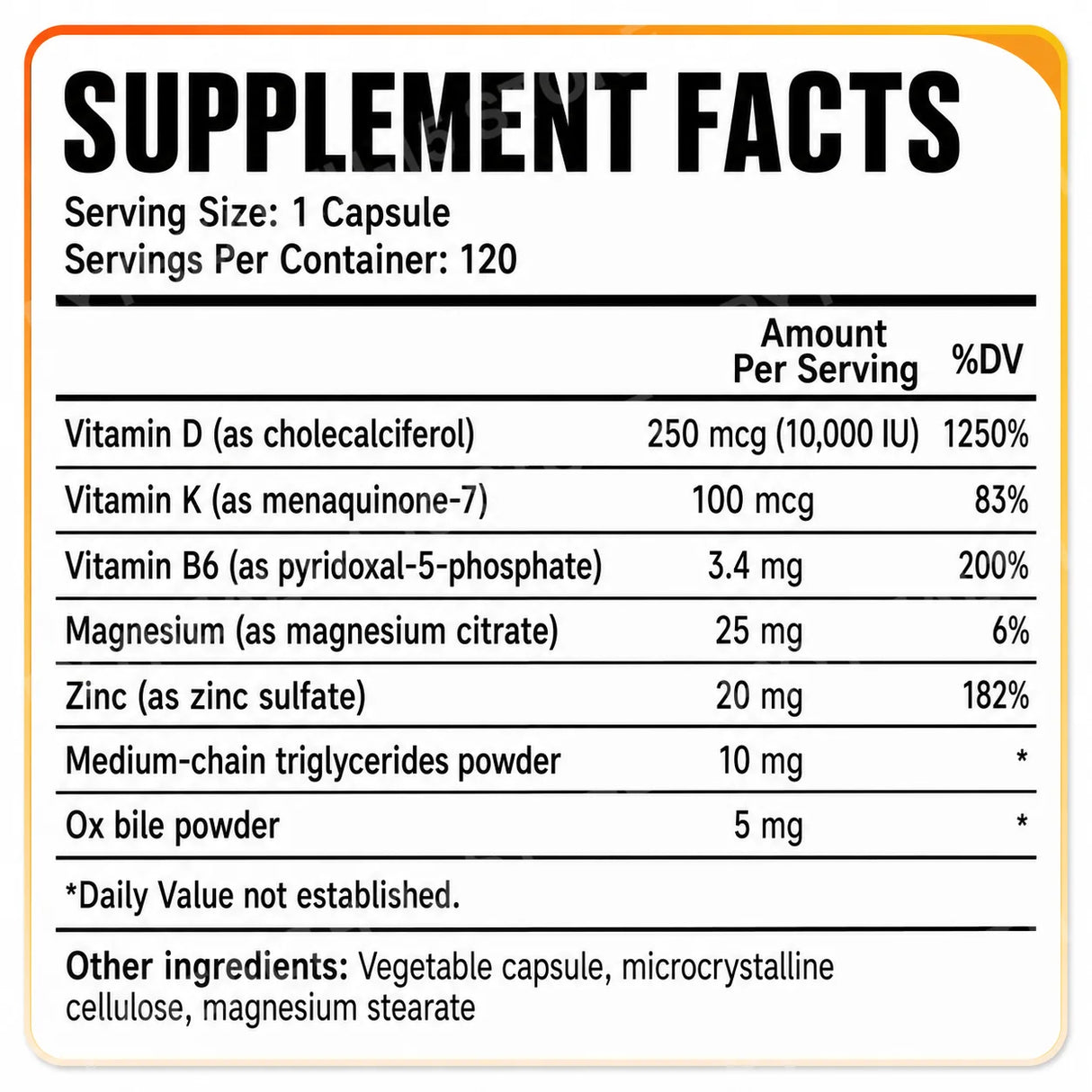 D3 K2 MK-7 Vitamin Supplement Capsules with Magnesium Zinc B6 and MCT Powder, 120 Count, Adult Daily Wellness Support