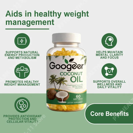 Coconut Oil Softgels Blended Collagen Vitamin E with Vitamins Hair Skin Nails Beauty Supports Energy Vitality 60 Softgels