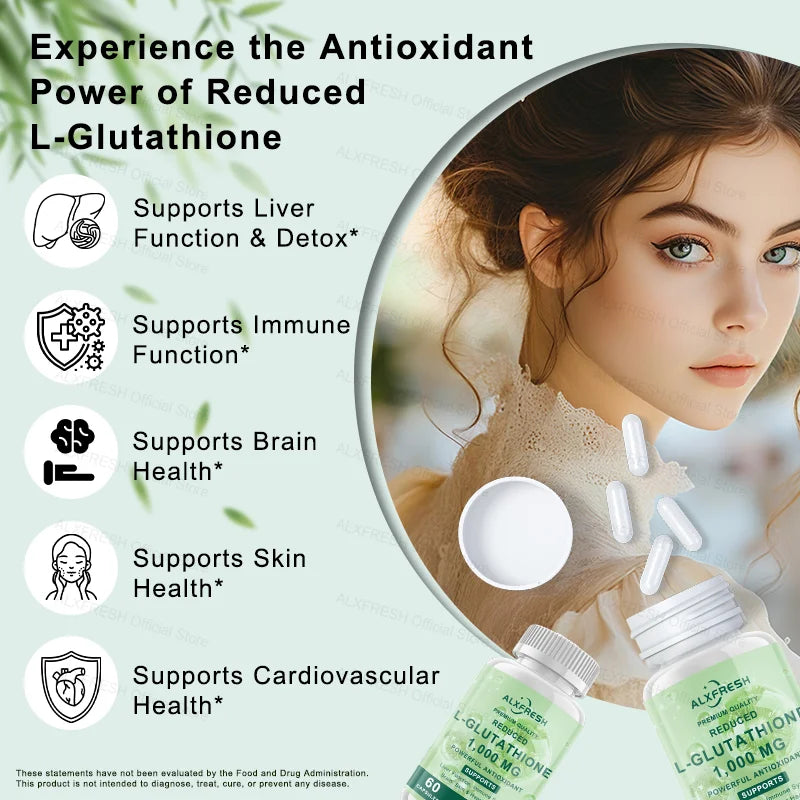 Glutathione Capsules For Skin Whitening Anti-aging Benefits Support Brain Health Boost Energy Relieve Fatigue Enhance Immunity