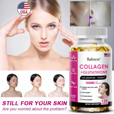 Glutathione Collagen Supplement, Antioxidant Whitening Capsules, Skin Health Deep Nourishment Skin