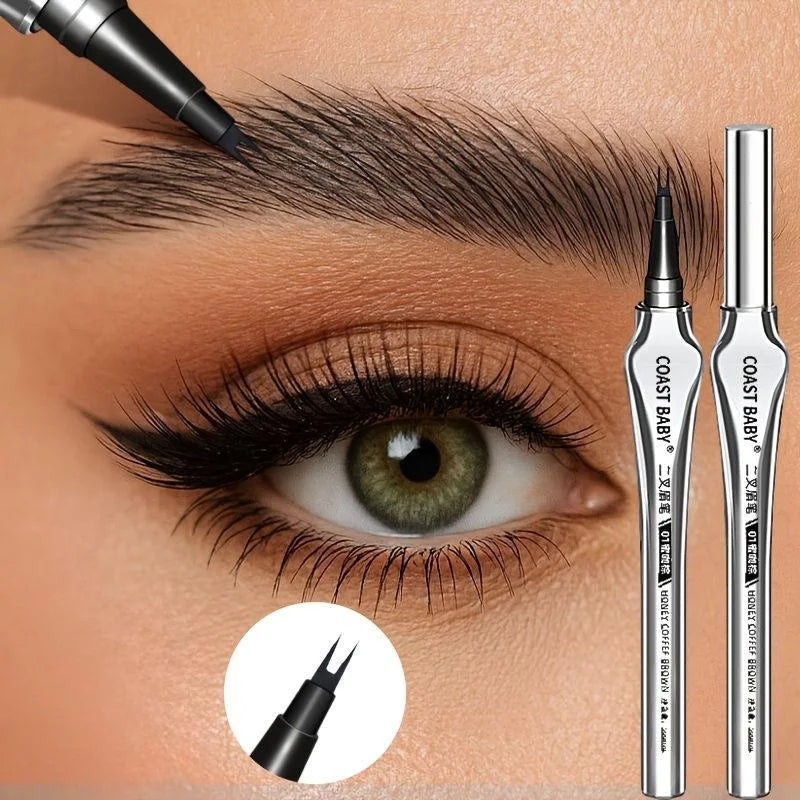 Natural Hair-Like Strokes Eyebrow Pen COAST BABY 2 Forks Tip Waterproof Long Lasting Smudge Proof Brow Pen