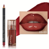 2pcs Lip Liner Pencil & Hydrating Lip Gloss Set, Glossy Finish, Smooth Define Lips, Non-Sticky Long Lasting, Daily Makeup