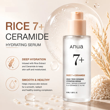 Rice ceramide 7 Hydrating Serum 50ml Moisturizing Face Serum, Non-comedogenic Fragrance Free, Sensitive Dry Skin